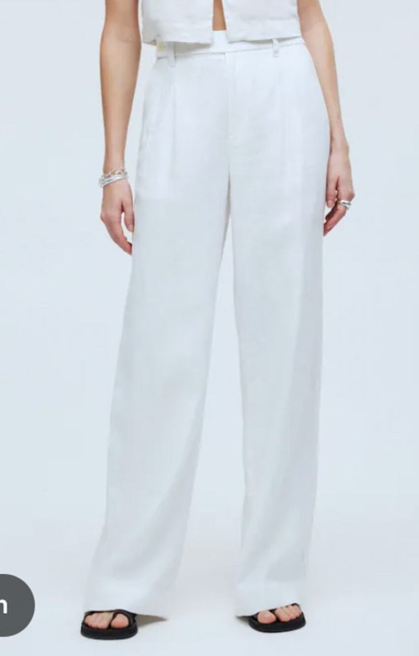 NWT Madewell The Harlow Wide-Leg Pant in 100% Linen Eyelet White NL450 Size 6